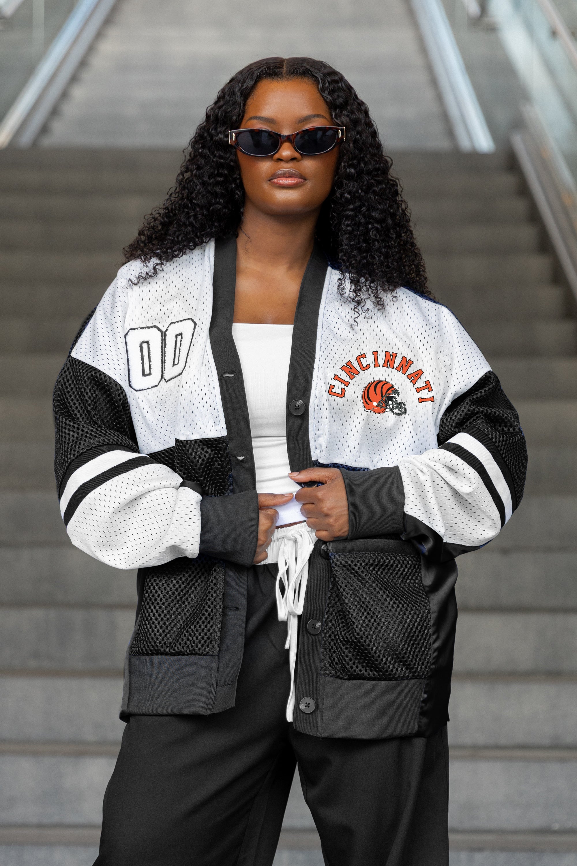 CINCINNATI BENGALS MVP ERA CONTRAST MESH CARDIGAN
