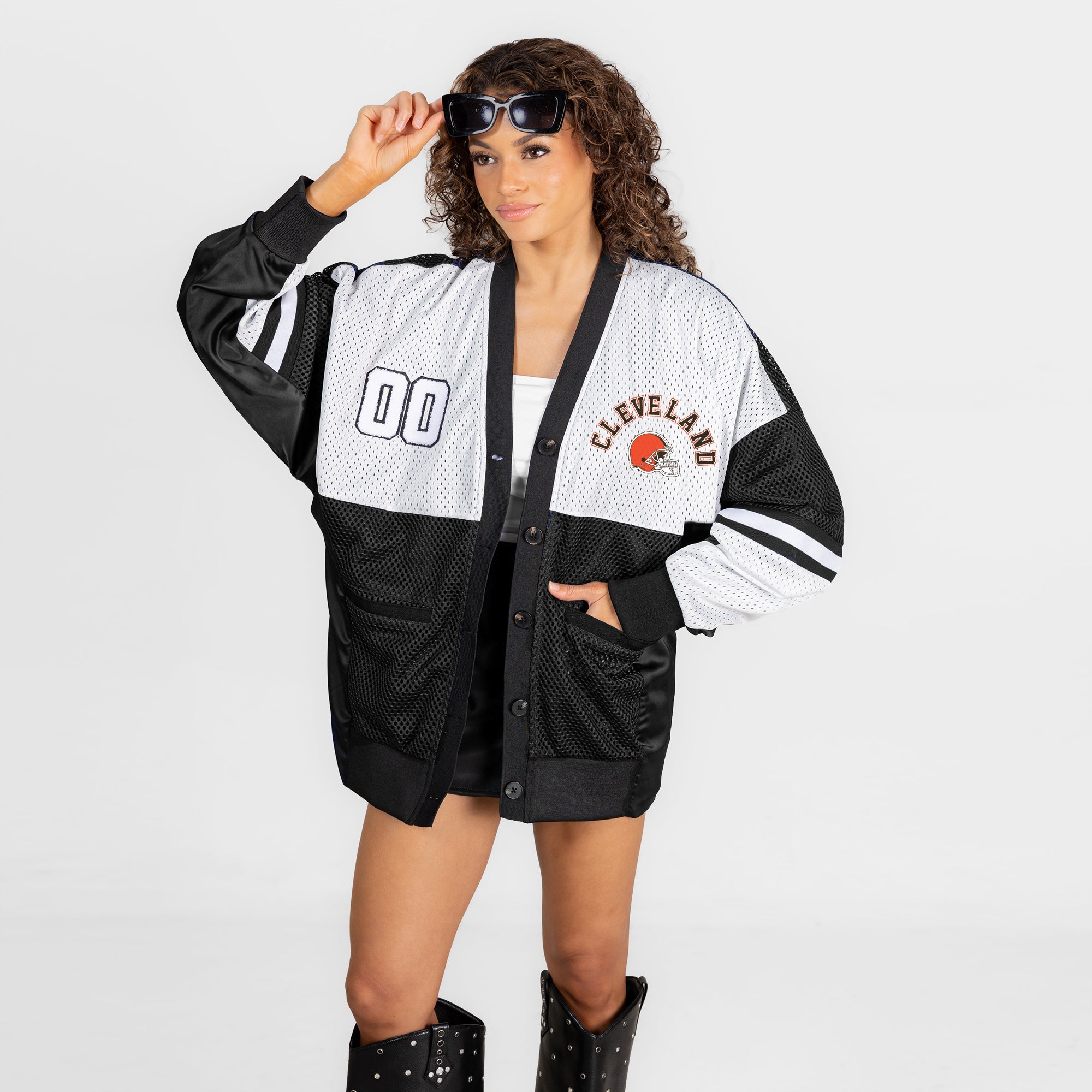 CLEVELAND BROWNS MVP ERA CONTRAST MESH CARDIGAN