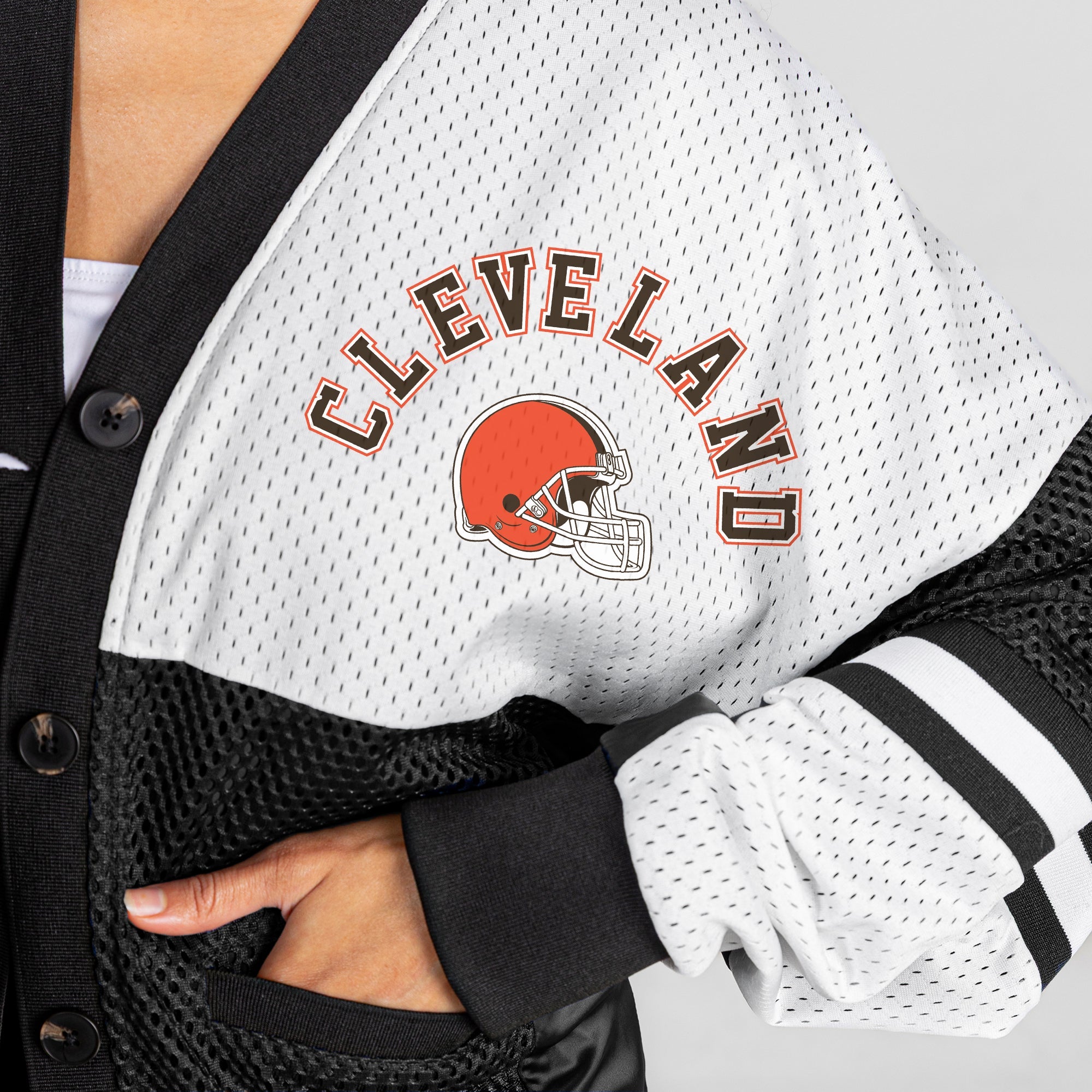 CLEVELAND BROWNS MVP ERA CONTRAST MESH CARDIGAN