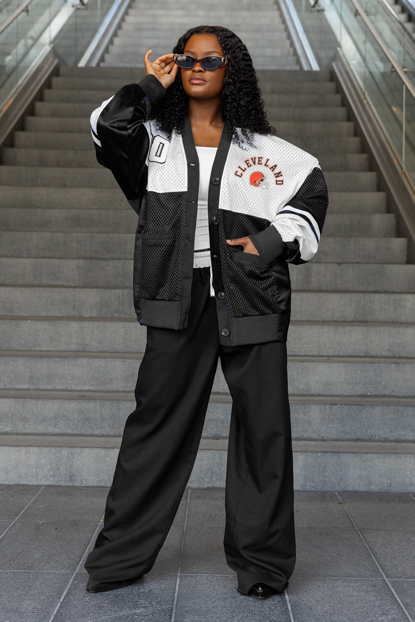 CLEVELAND BROWNS MVP ERA CONTRAST MESH CARDIGAN