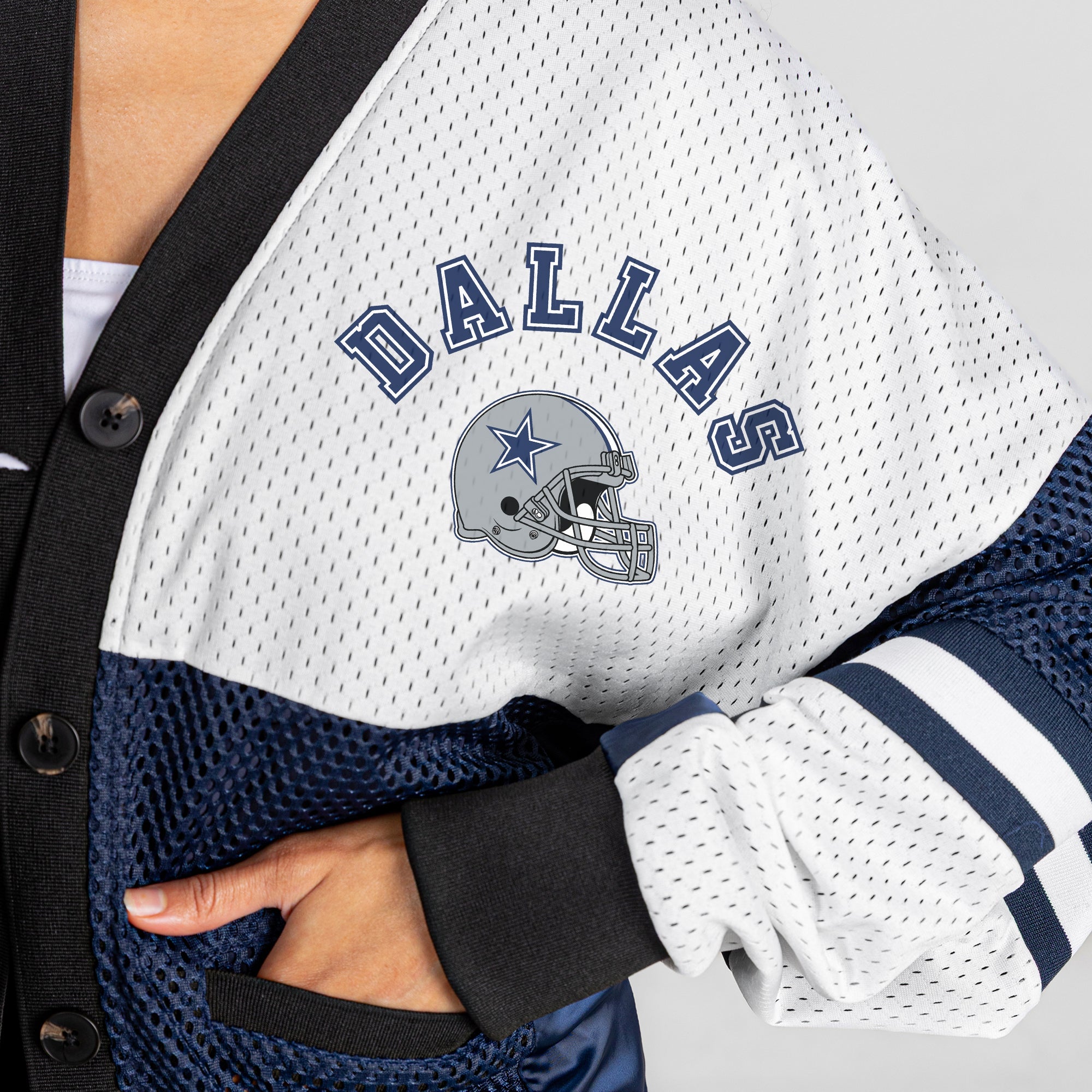 DALLAS COWBOYS MVP ERA CONTRAST MESH CARDIGAN