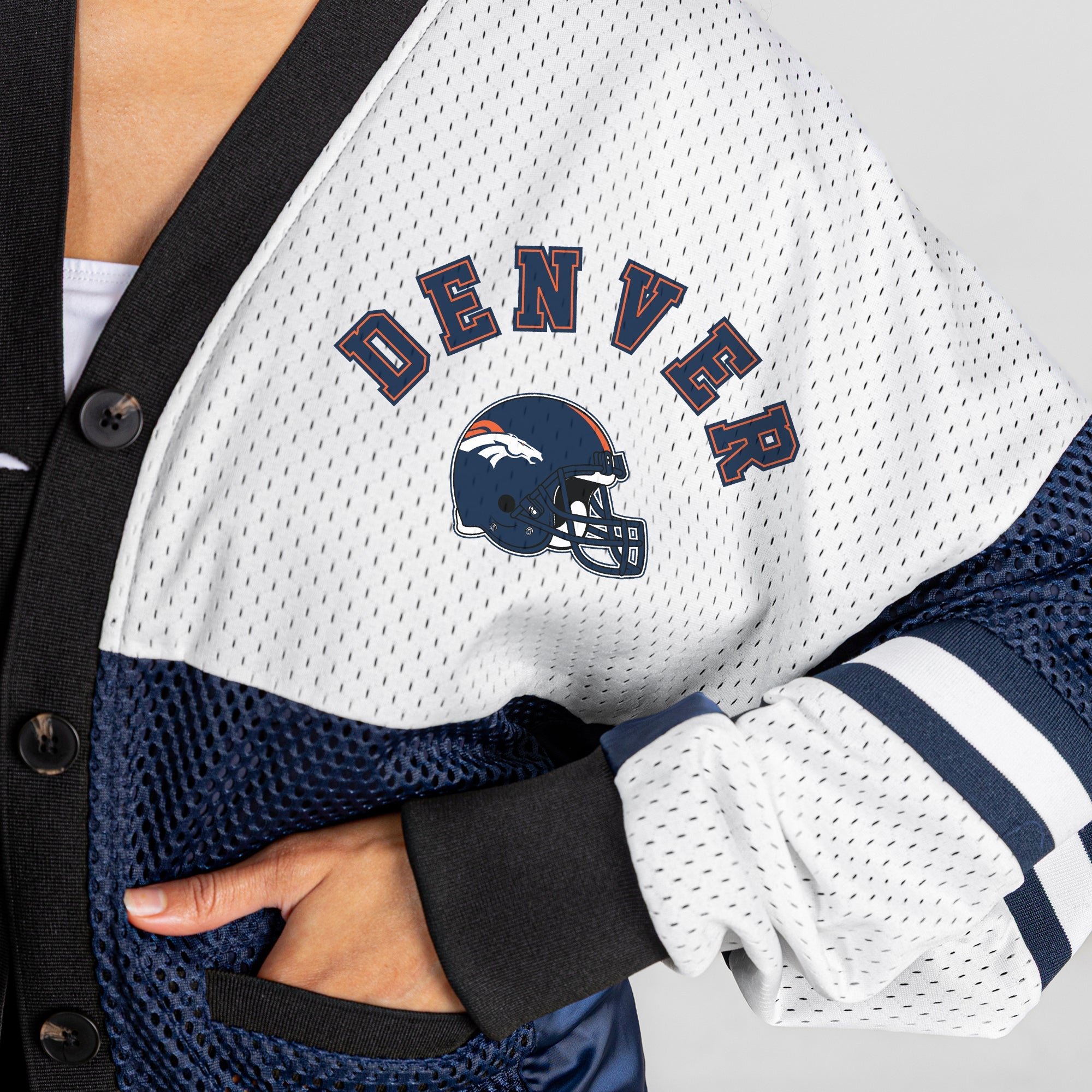DENVER BRONCOS MVP ERA CONTRAST MESH CARDIGAN
