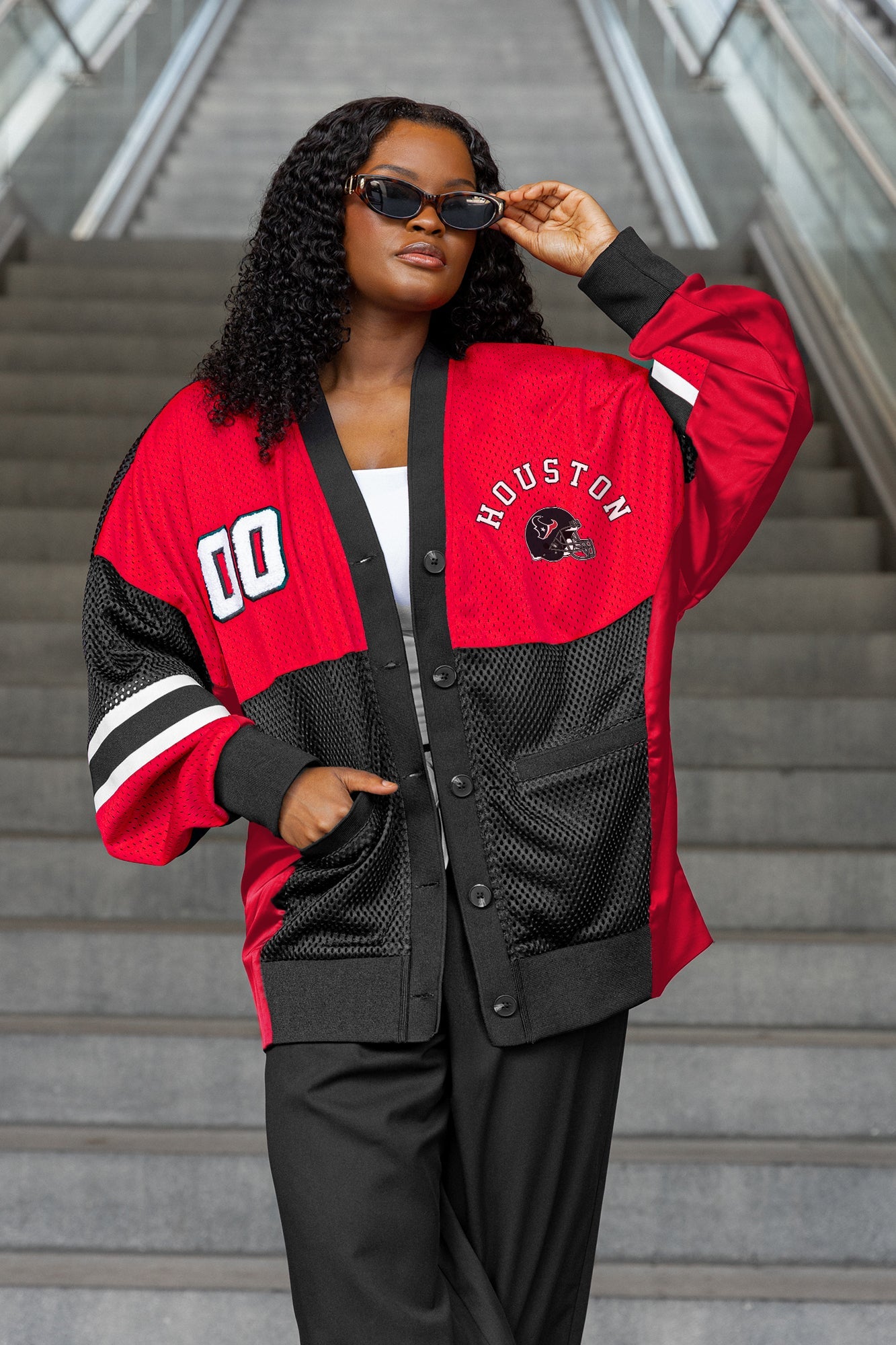 HOUSTON TEXANS MVP ERA CONTRAST MESH CARDIGAN