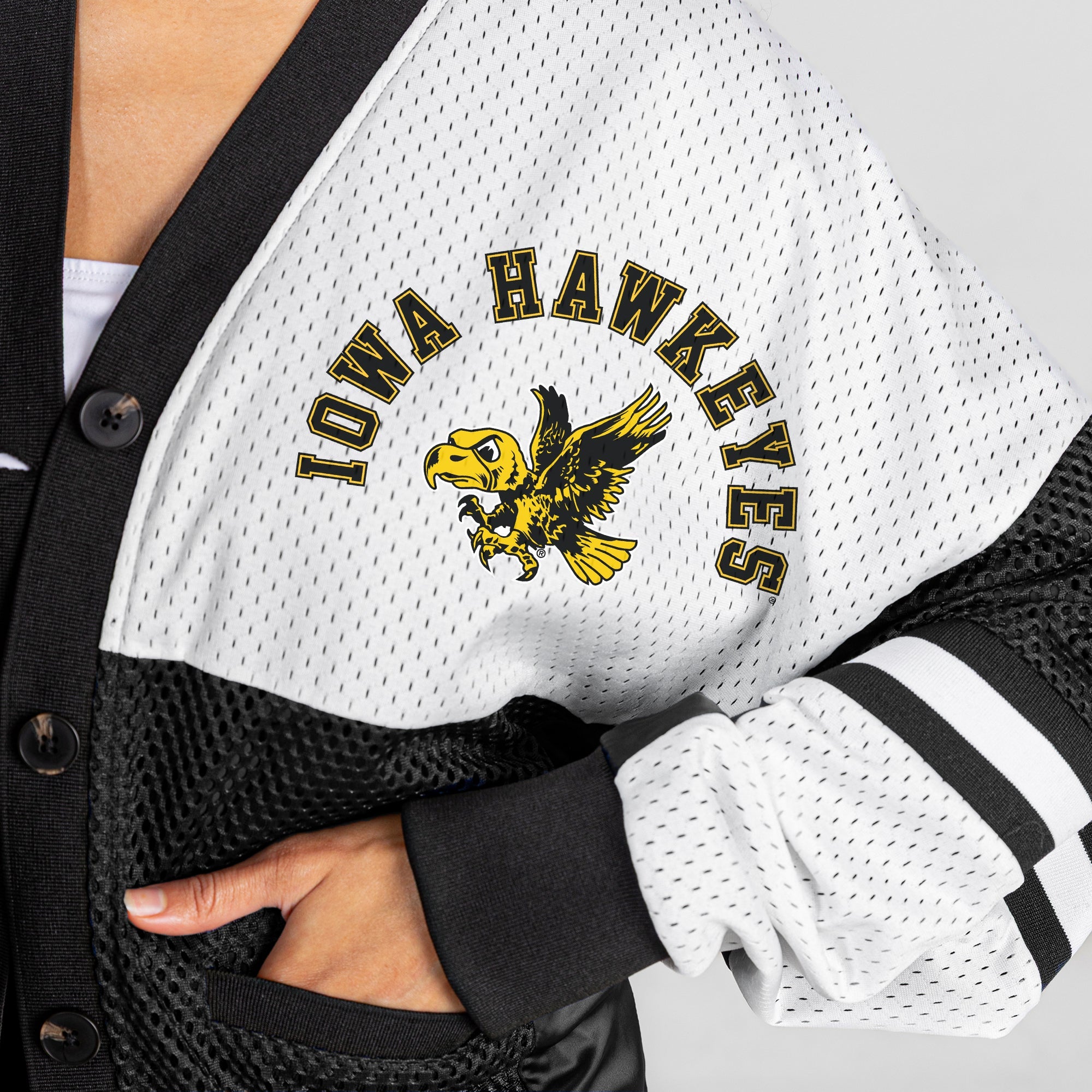 IOWA HAWKEYES MVP ERA CONTRAST MESH CARDIGAN