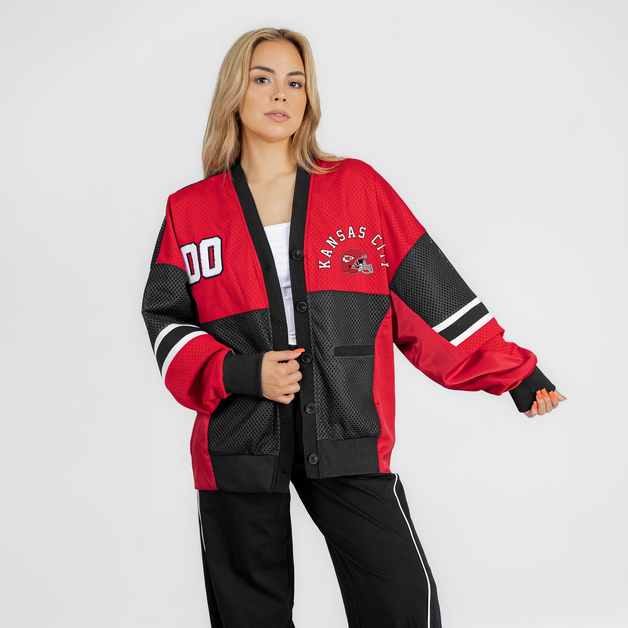 KANSAS CITY CHIEFS MVP ERA CONTRAST MESH CARDIGAN
