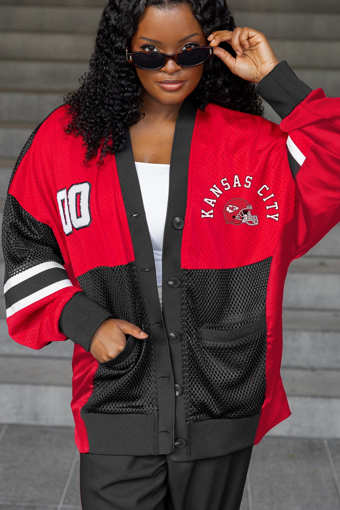 KANSAS CITY CHIEFS MVP ERA CONTRAST MESH CARDIGAN