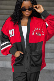 KANSAS CITY CHIEFS MVP ERA CONTRAST MESH CARDIGAN