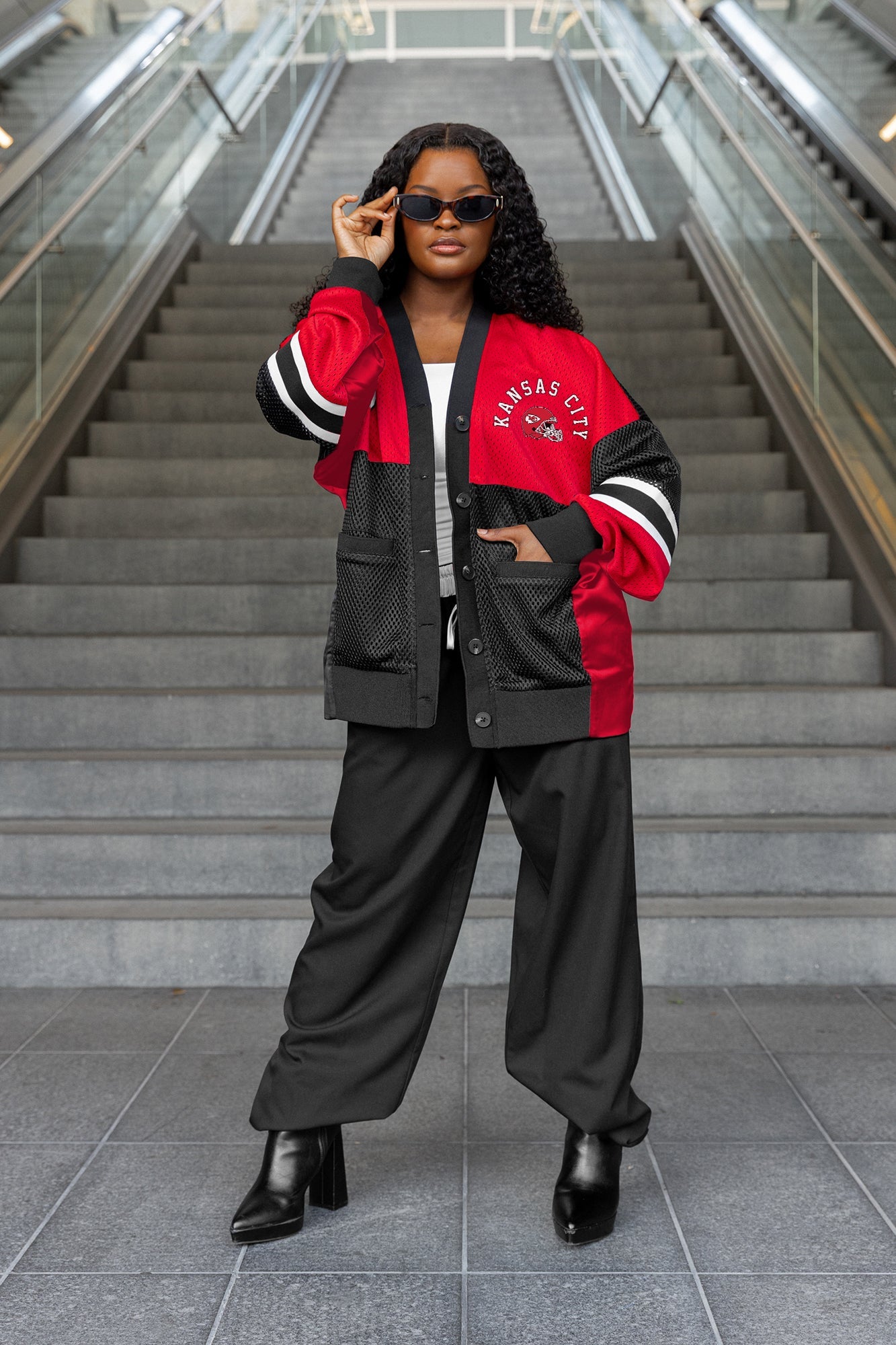 KANSAS CITY CHIEFS MVP ERA CONTRAST MESH CARDIGAN