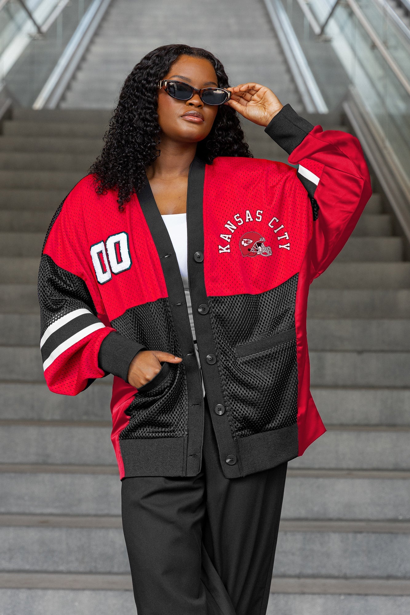 KANSAS CITY CHIEFS MVP ERA CONTRAST MESH CARDIGAN