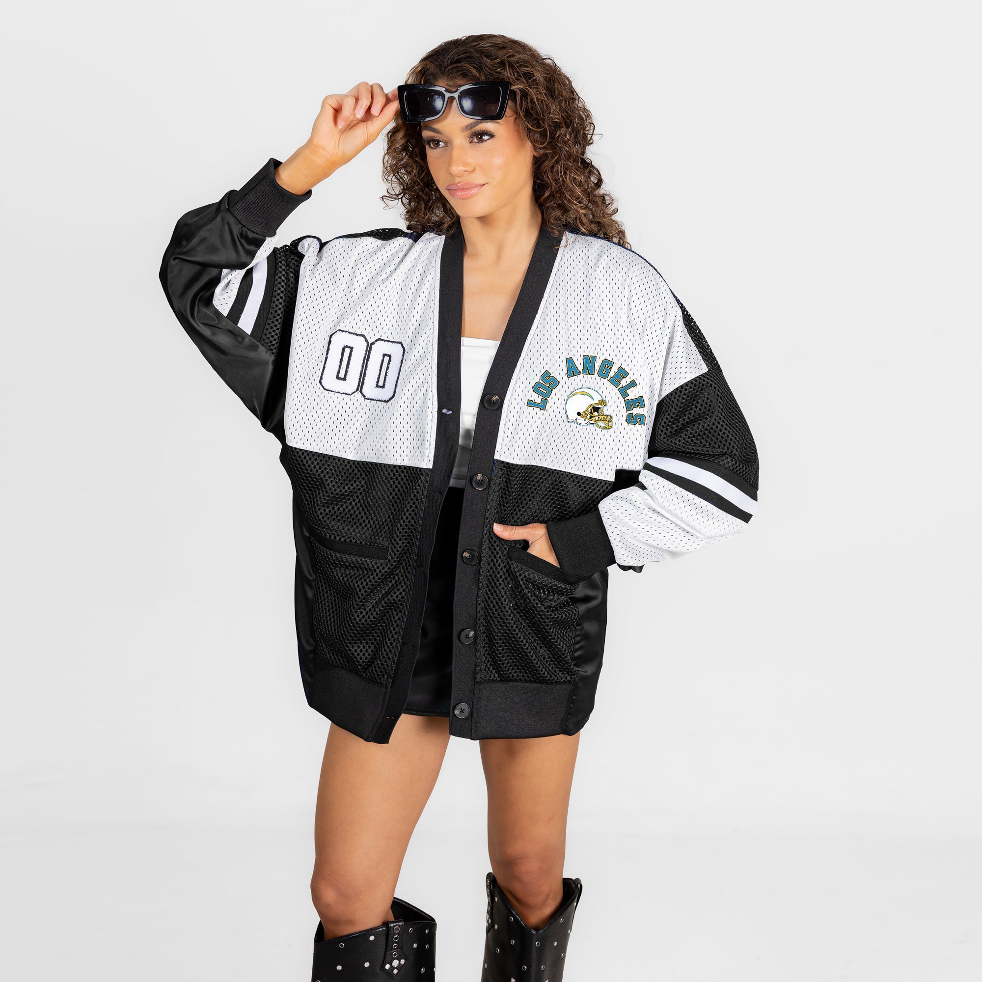 LOS ANGELES CHARGERS MVP ERA CONTRAST MESH CARDIGAN