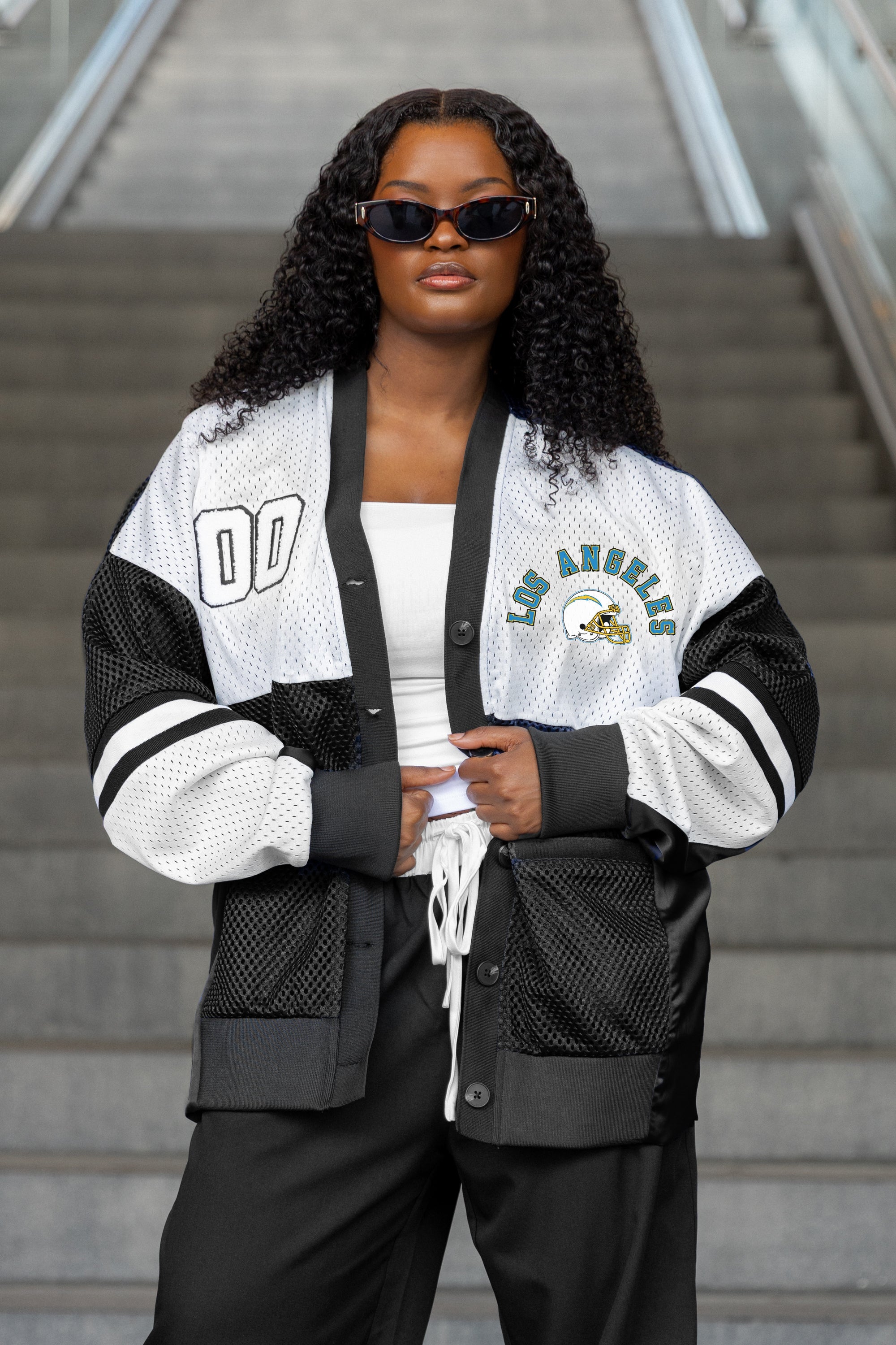 LOS ANGELES CHARGERS MVP ERA CONTRAST MESH CARDIGAN