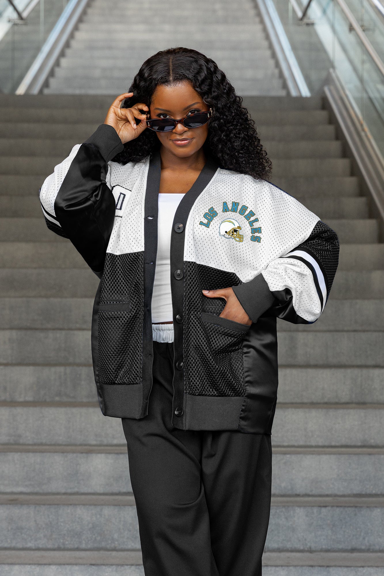 LOS ANGELES CHARGERS MVP ERA CONTRAST MESH CARDIGAN