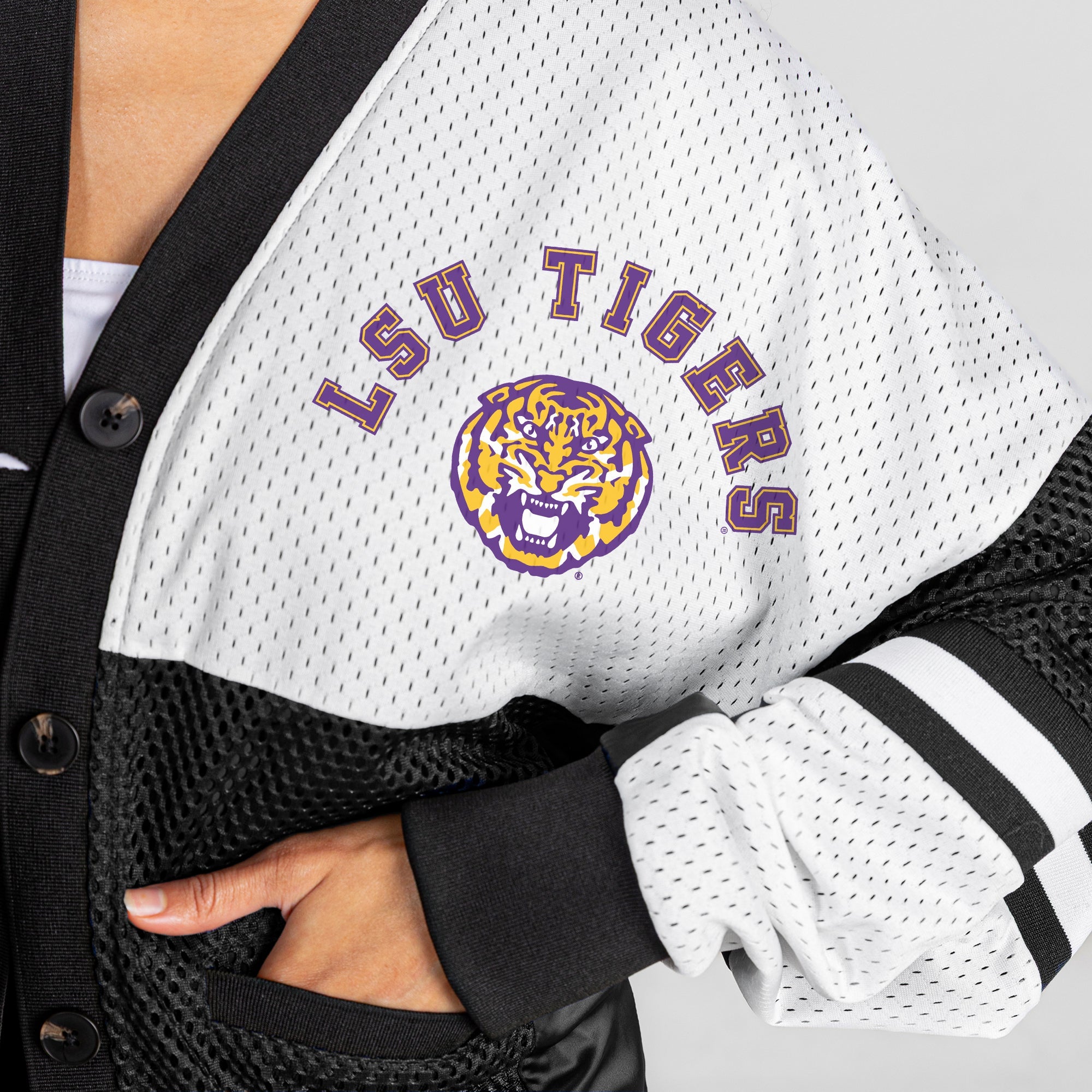 LSU TIGERS MVP ERA CONTRAST MESH CARDIGAN