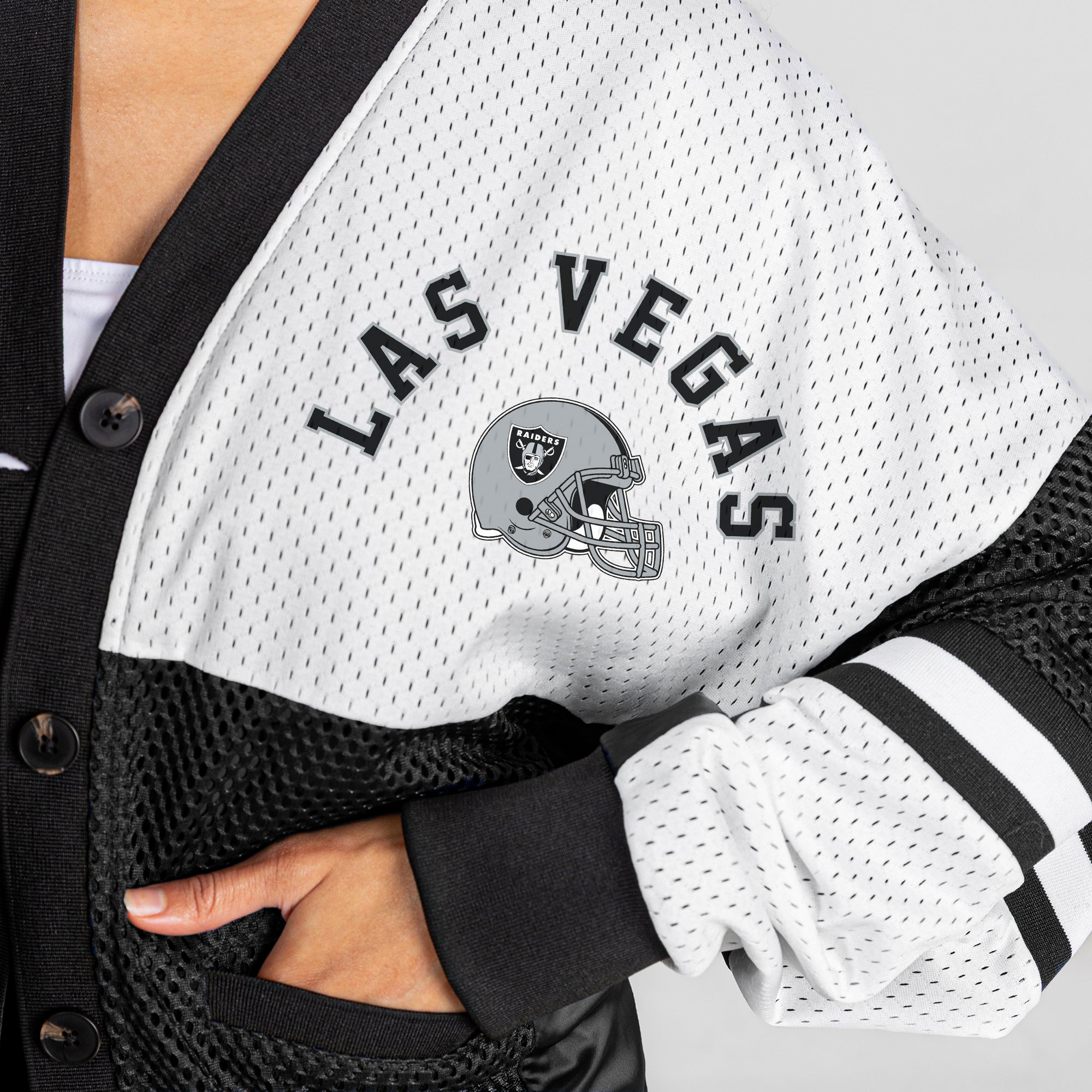 LAS VEGAS RAIDERS MVP ERA CONTRAST MESH CARDIGAN