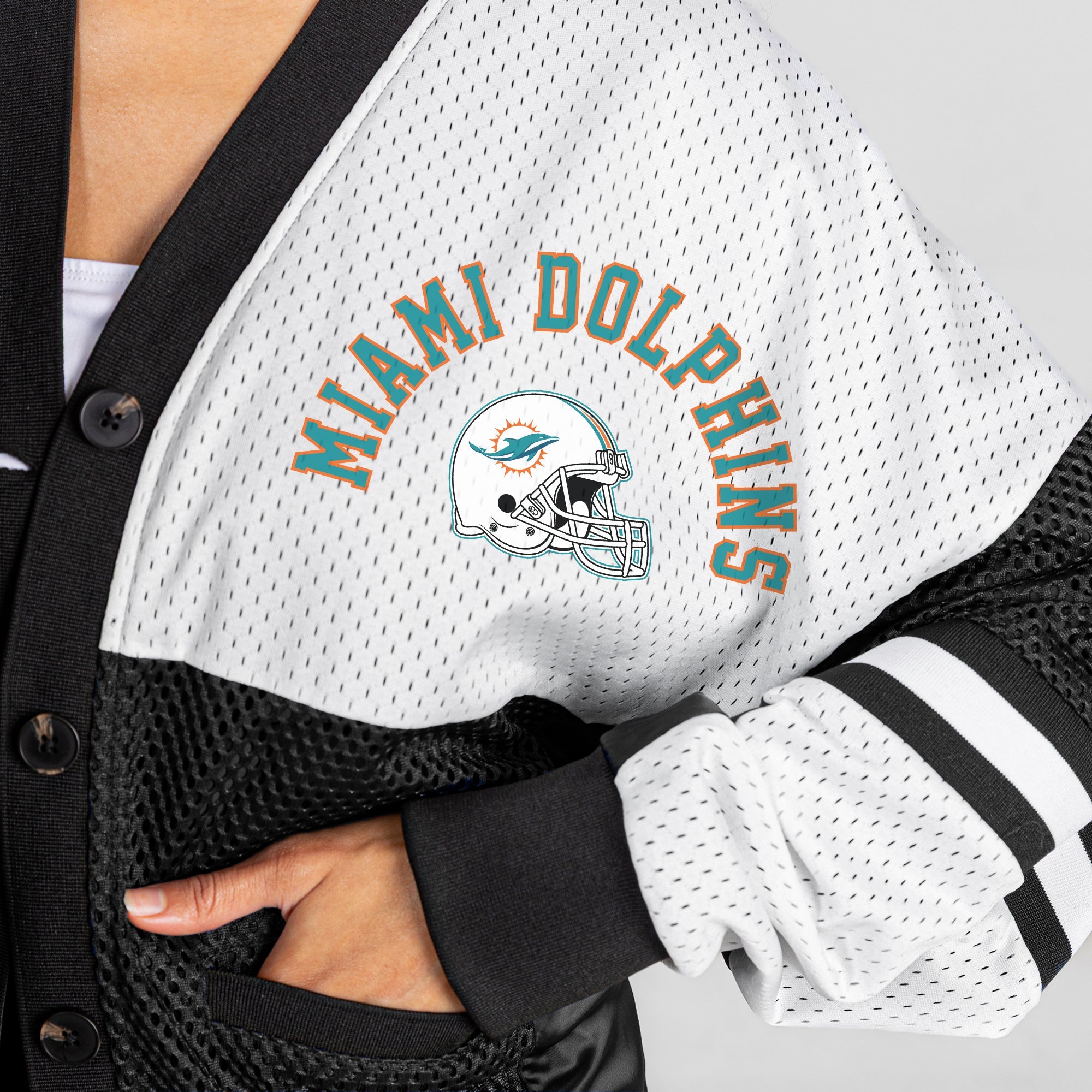 MIAMI DOLPHINS MVP ERA CONTRAST MESH CARDIGAN