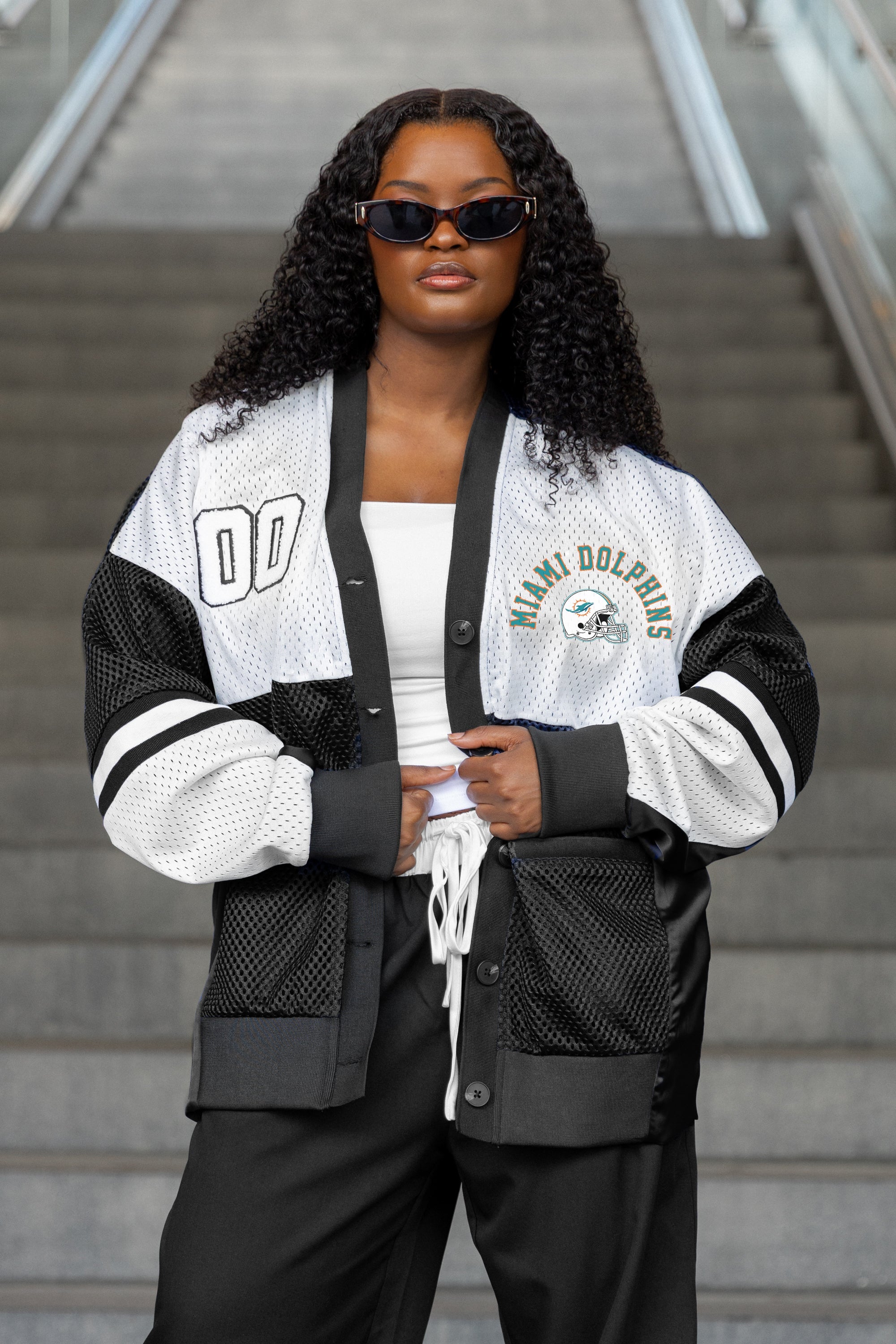 MIAMI DOLPHINS MVP ERA CONTRAST MESH CARDIGAN