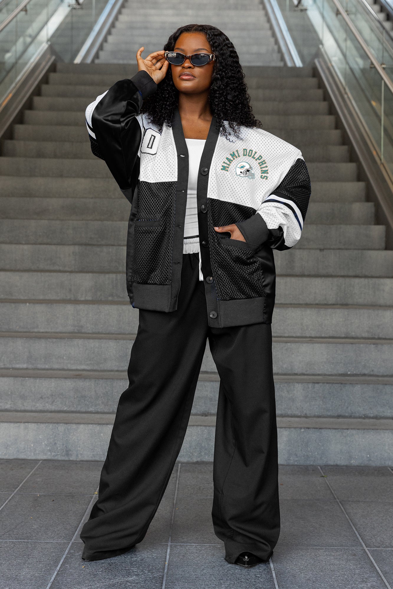 MIAMI DOLPHINS MVP ERA CONTRAST MESH CARDIGAN