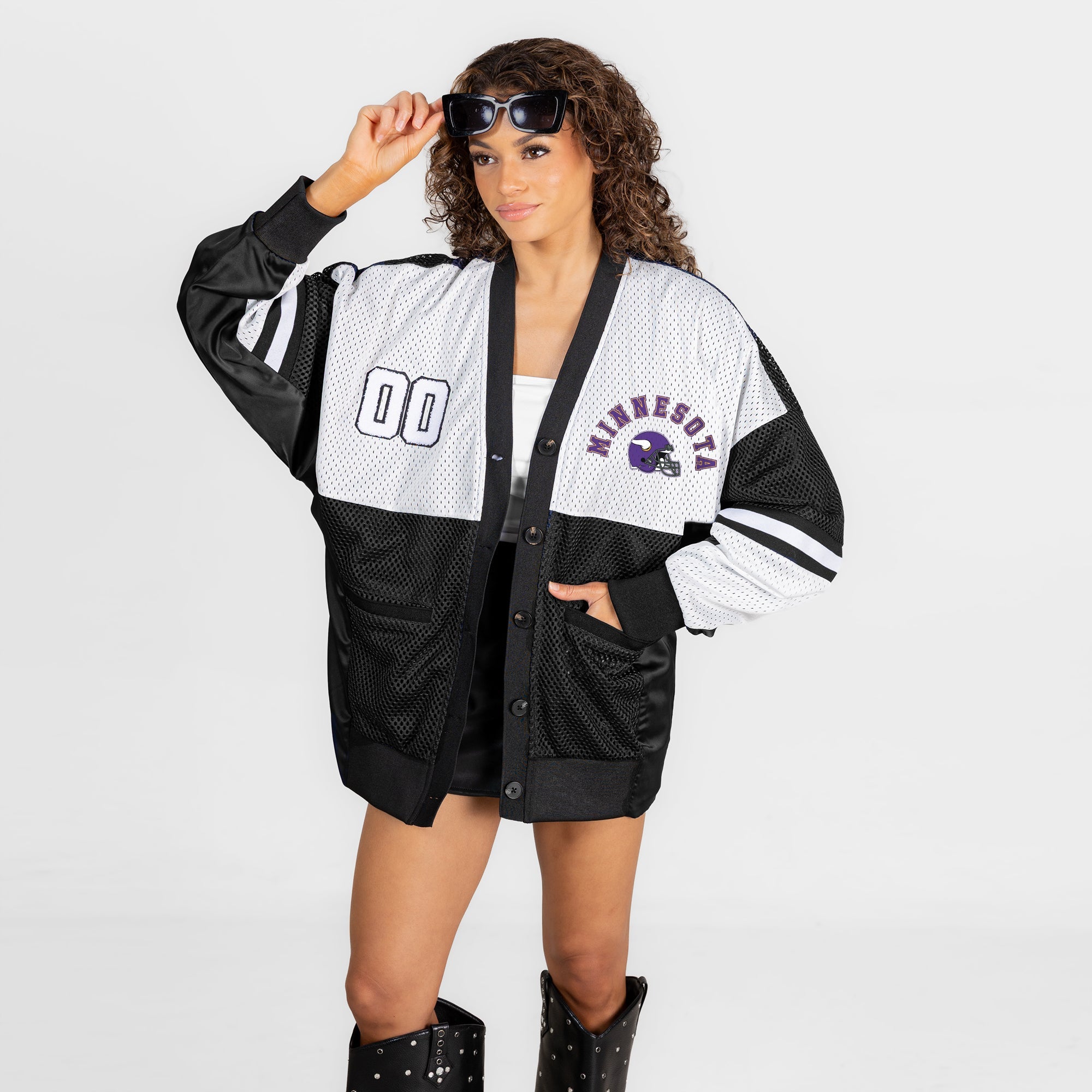 MINNESOTA VIKINGS MVP ERA CONTRAST MESH CARDIGAN