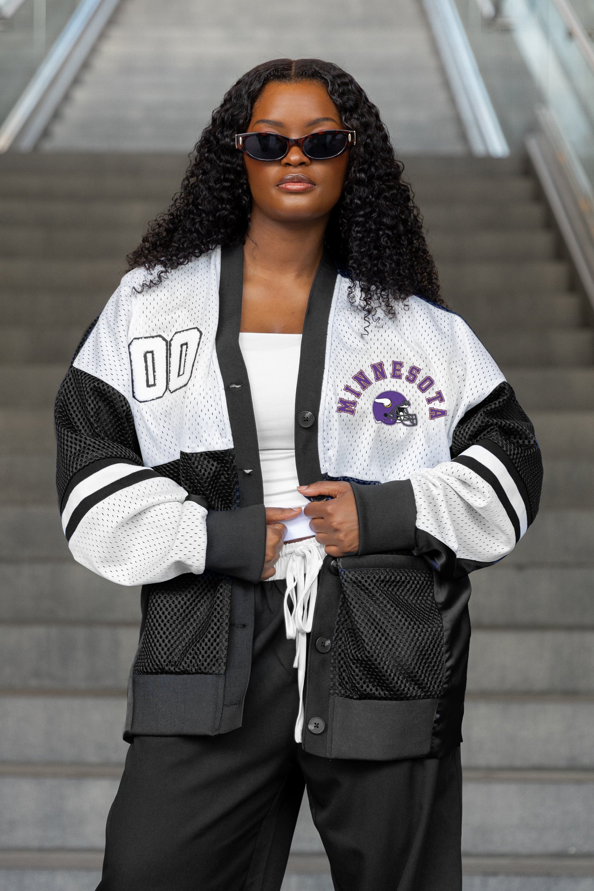 MINNESOTA VIKINGS MVP ERA CONTRAST MESH CARDIGAN