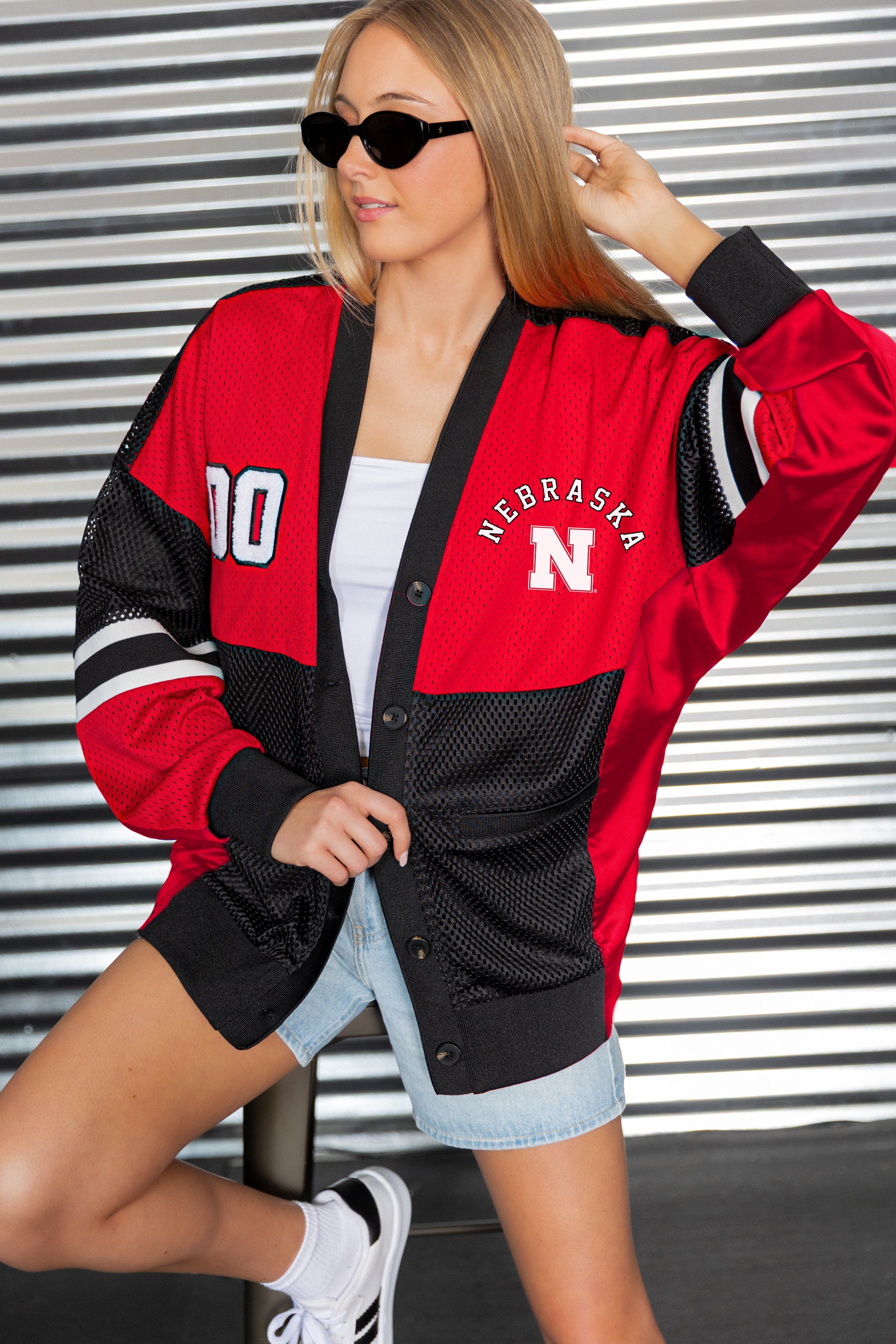 NEBRASKA CORNHUSKERS MVP ERA CONTRAST MESH CARDIGAN