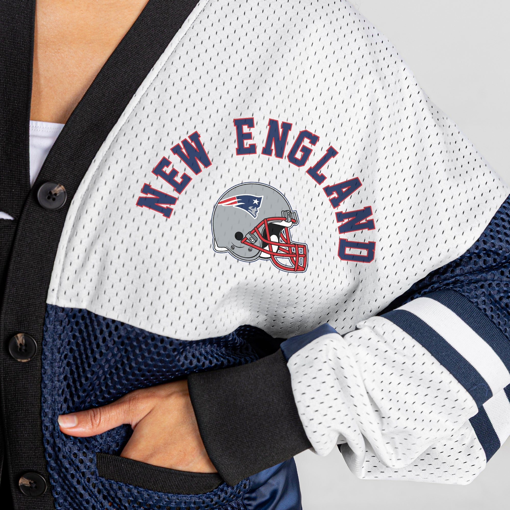 NEW ENGLAND PATRIOTS MVP ERA CONTRAST MESH CARDIGAN