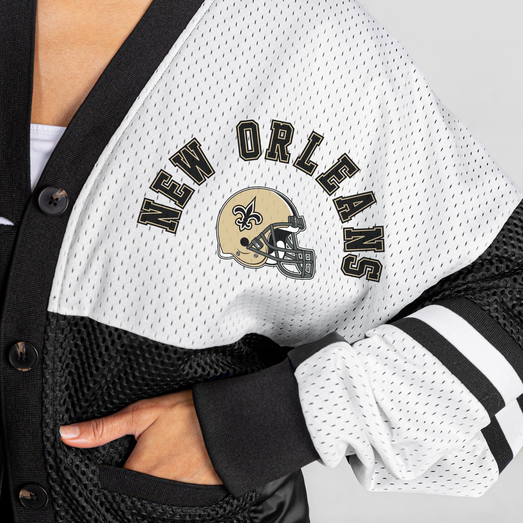 NEW ORLEANS SAINTS MVP ERA CONTRAST MESH CARDIGAN