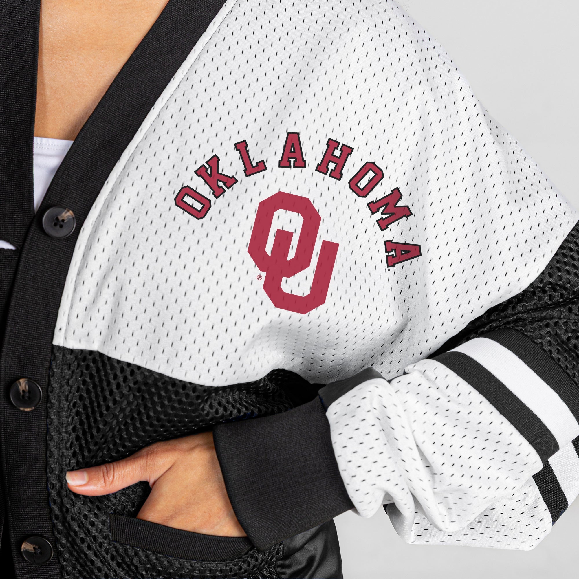 OKLAHOMA SOONERS MVP ERA CONTRAST MESH CARDIGAN
