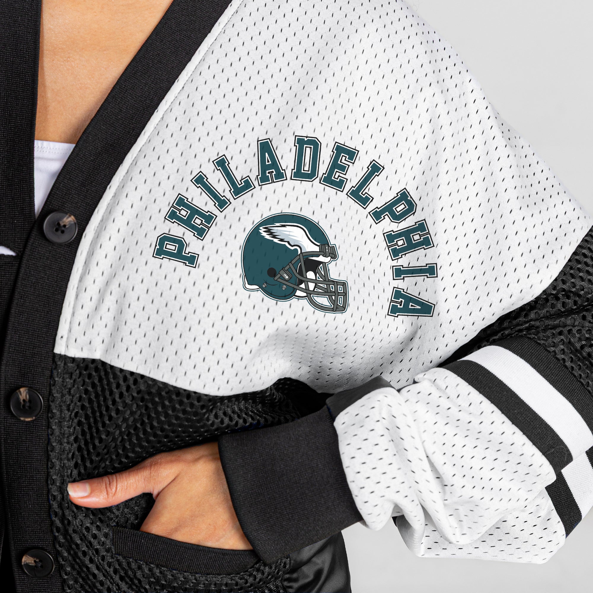 PHILADELPHIA EAGLES MVP ERA CONTRAST MESH CARDIGAN