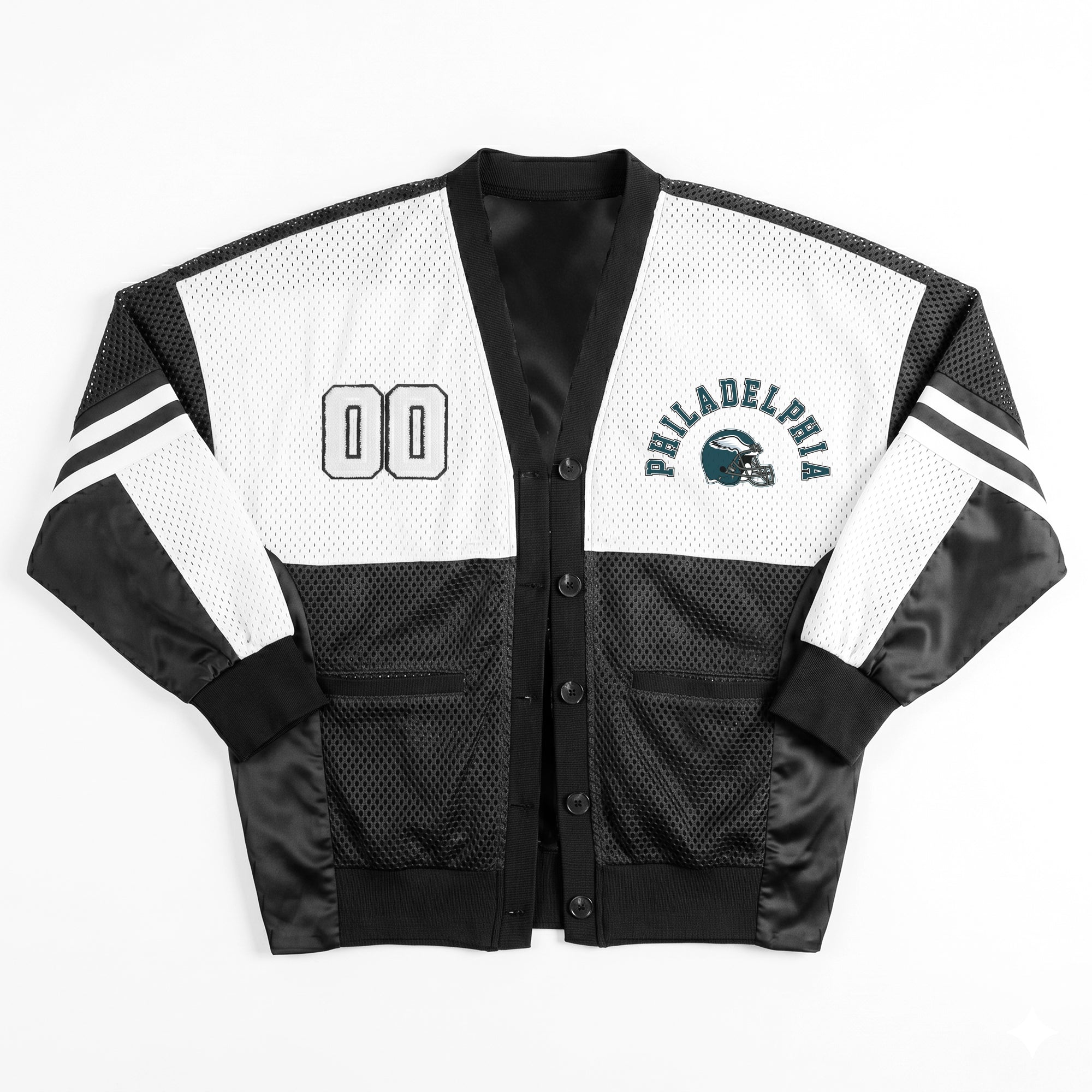 PHILADELPHIA EAGLES MVP ERA CONTRAST MESH CARDIGAN