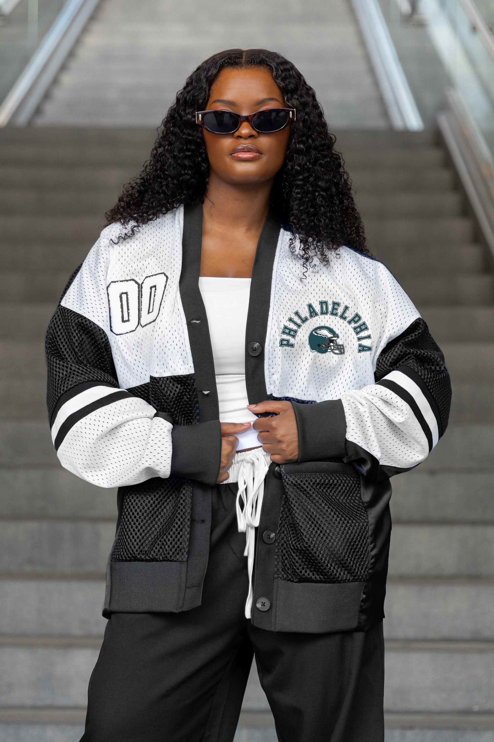 PHILADELPHIA EAGLES MVP ERA CONTRAST MESH CARDIGAN