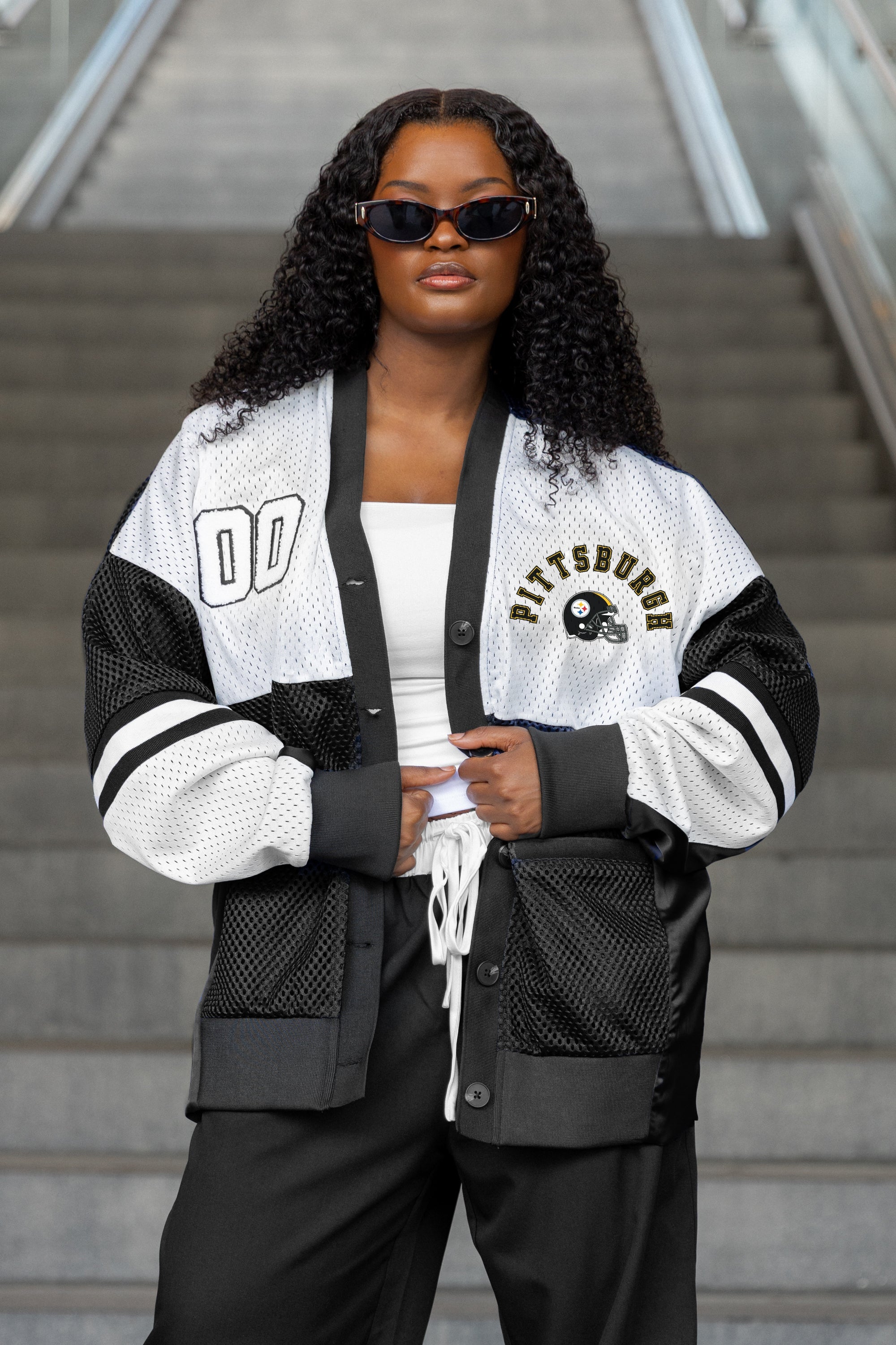 PITTSBURGH STEELERS MVP ERA CONTRAST MESH CARDIGAN
