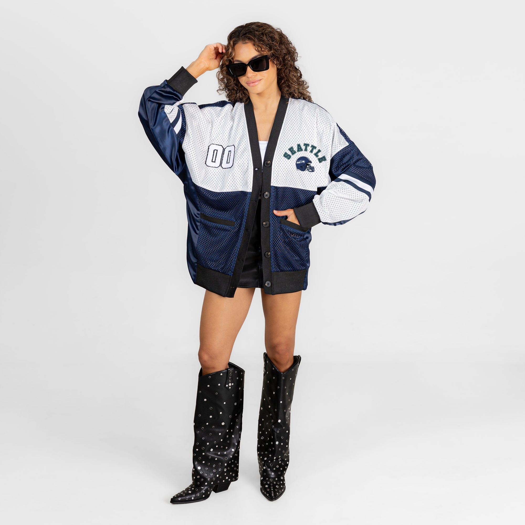SEATTLE SEAHAWKS MVP ERA CONTRAST MESH CARDIGAN