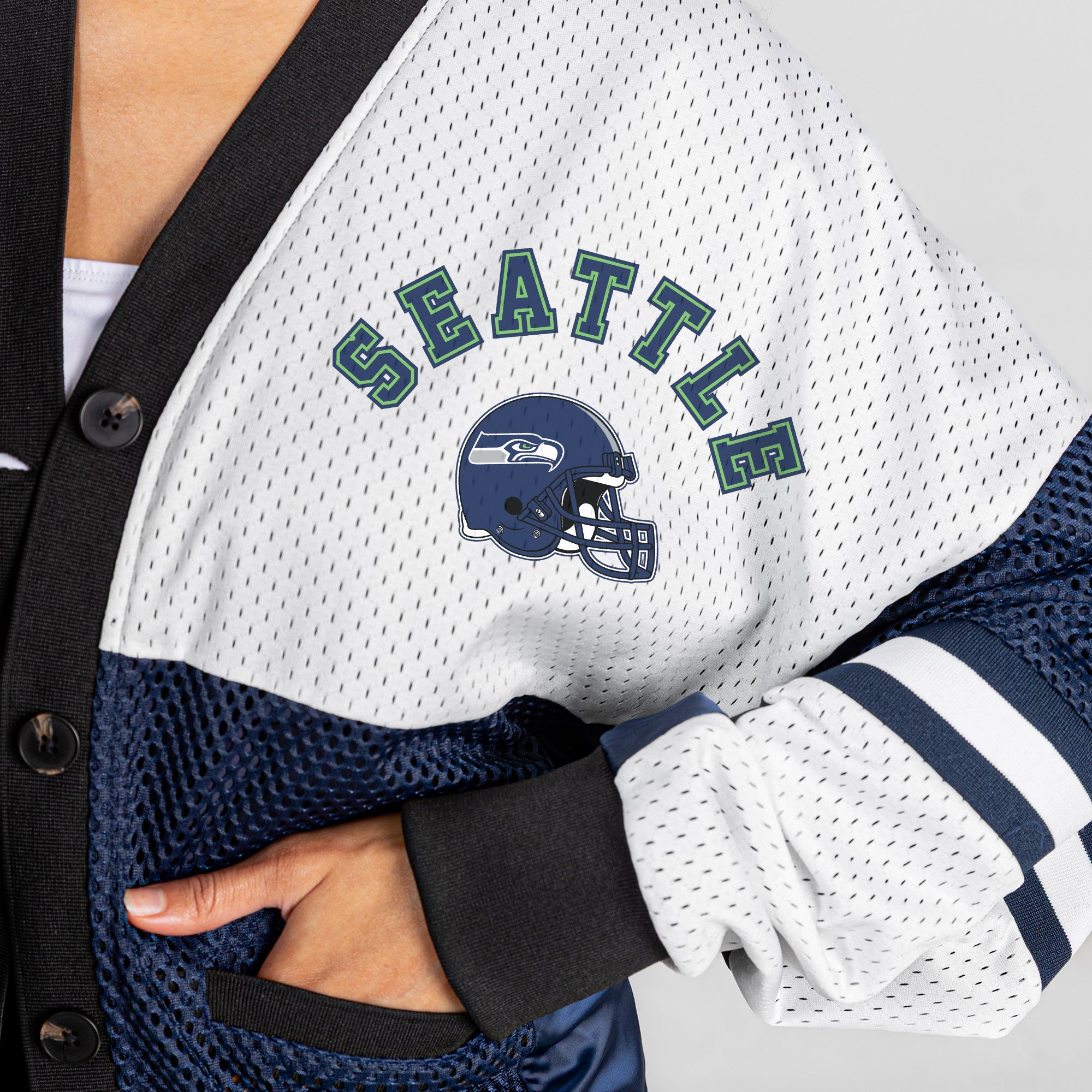 SEATTLE SEAHAWKS MVP ERA CONTRAST MESH CARDIGAN