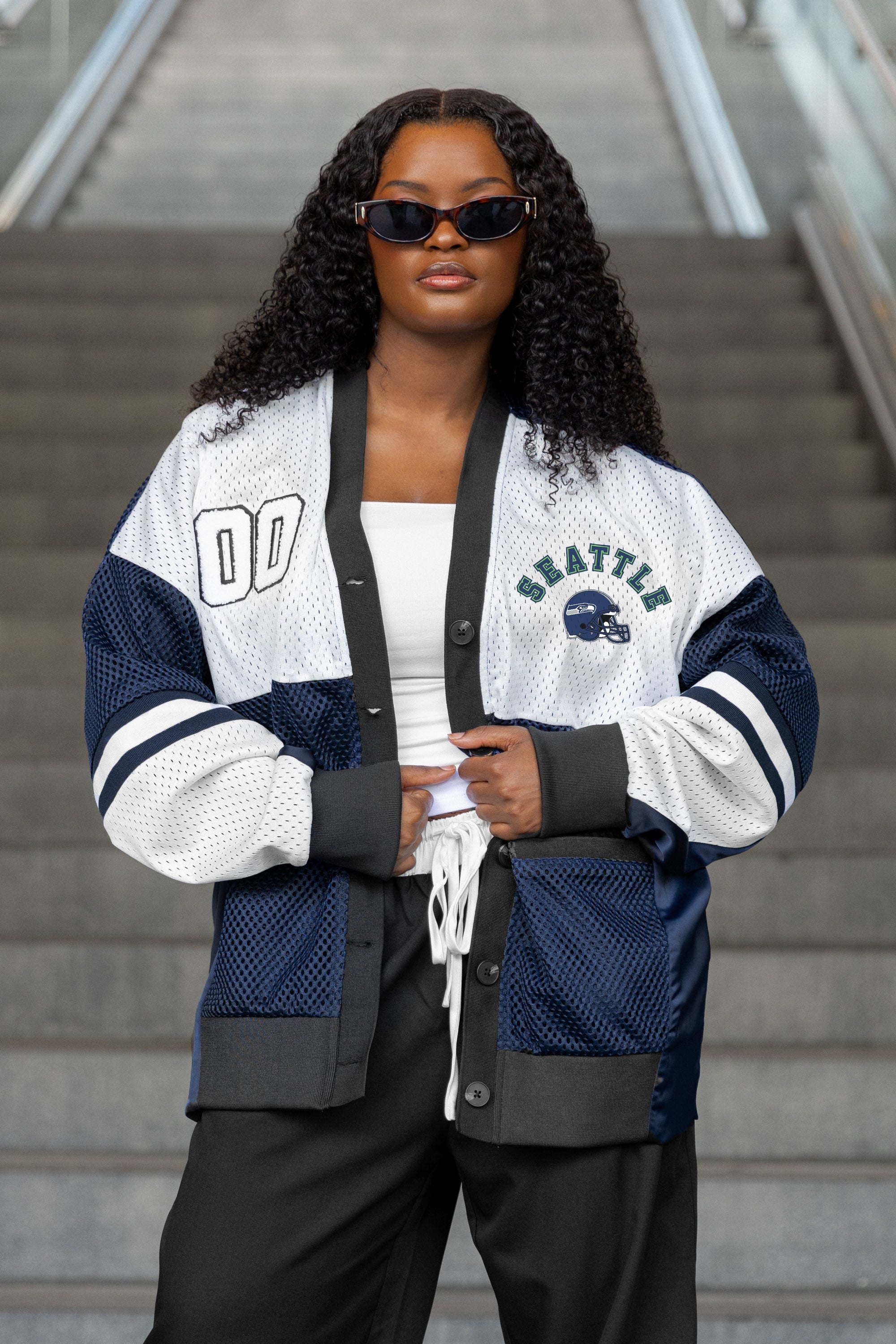 SEATTLE SEAHAWKS MVP ERA CONTRAST MESH CARDIGAN