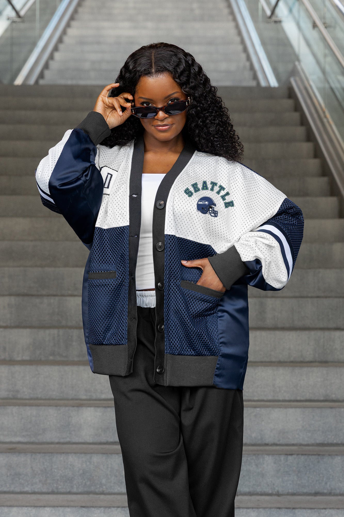 SEATTLE SEAHAWKS MVP ERA CONTRAST MESH CARDIGAN