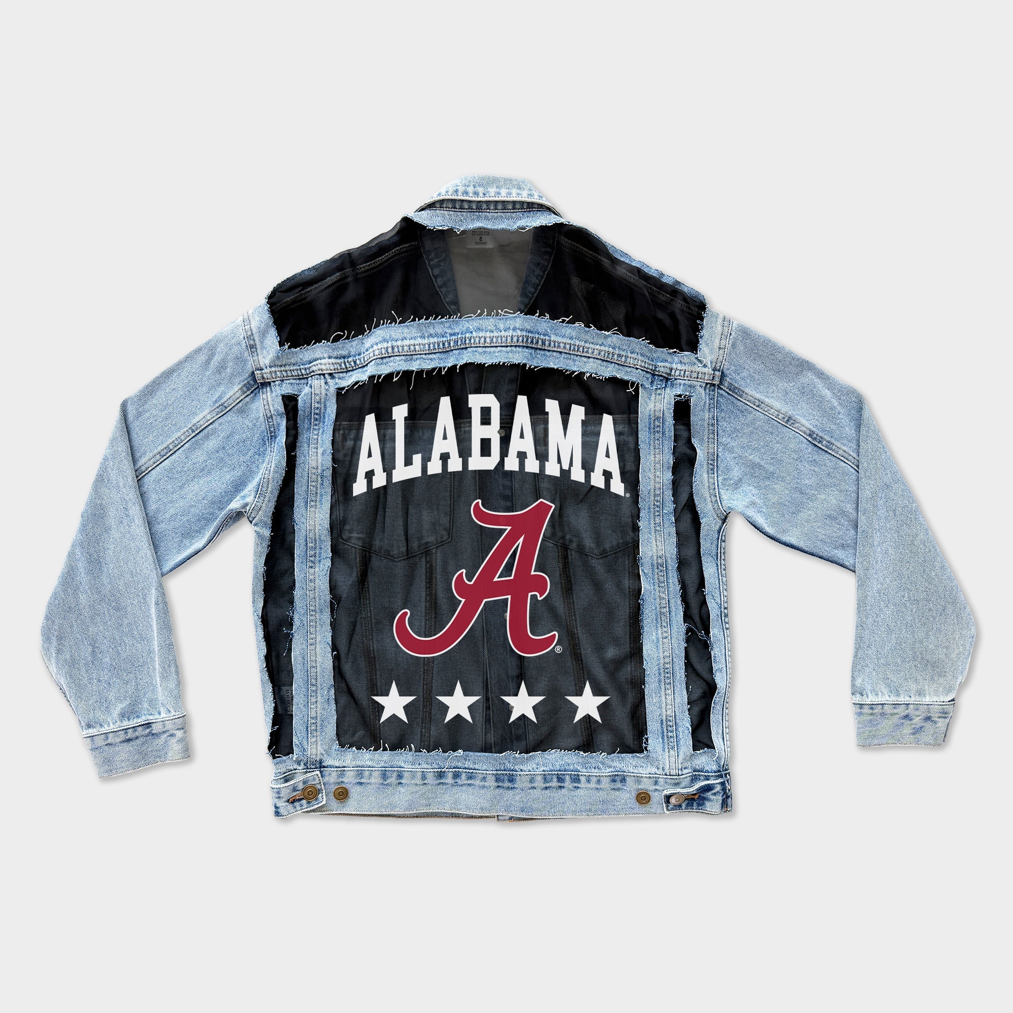 ALABAMA CRIMSON TIDE RULE BREAKER DISTRESSED MESH DENIM JACKET