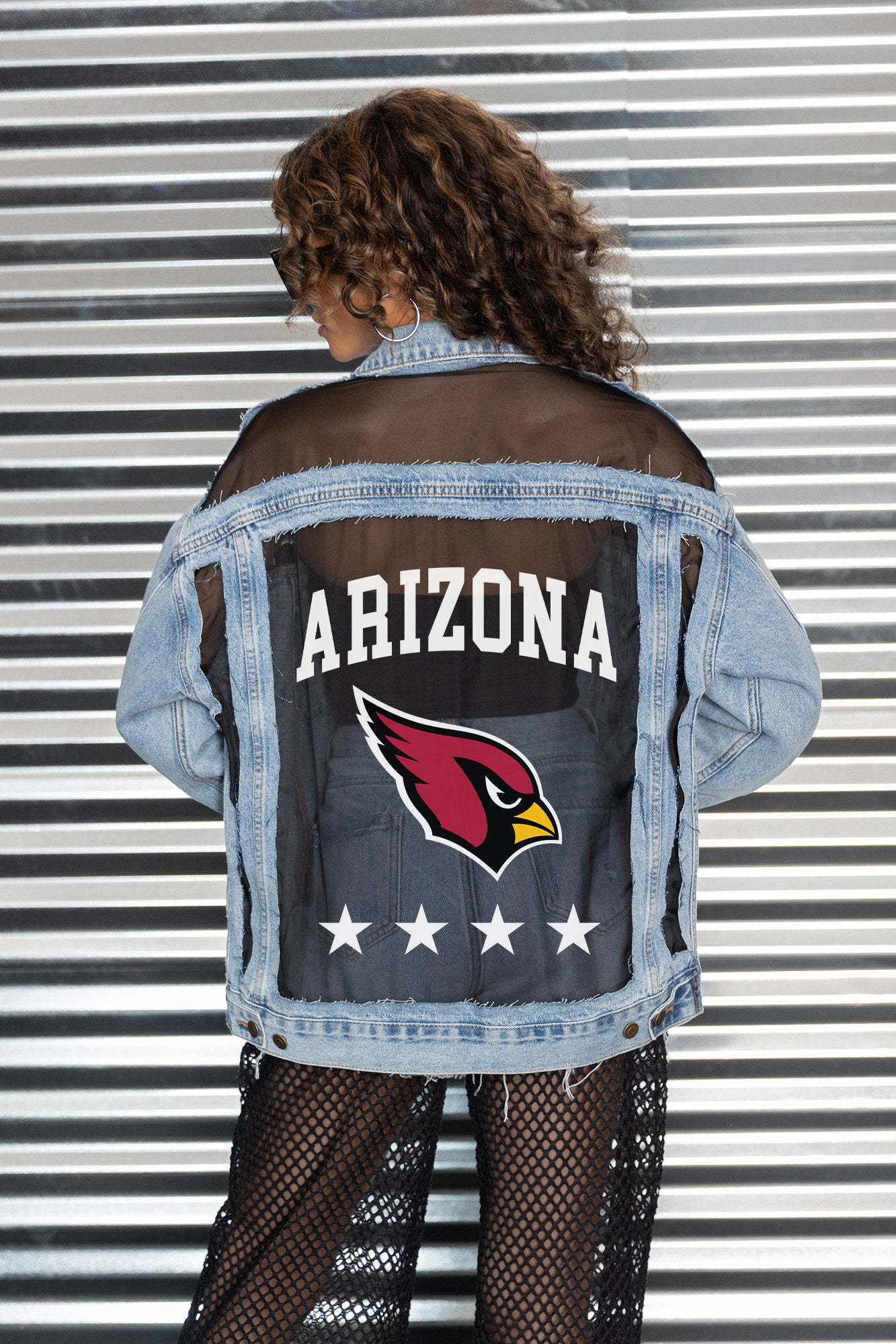ARIZONA CARDINALS RULE BREAKER DISTRESSED MESH DENIM JACKET