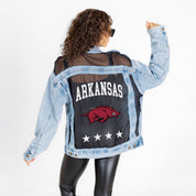 ARKANSAS RAZORBACKS RULE BREAKER DISTRESSED MESH DENIM JACKET