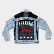 ARKANSAS RAZORBACKS RULE BREAKER DISTRESSED MESH DENIM JACKET
