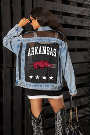 ARKANSAS RAZORBACKS RULE BREAKER DISTRESSED MESH DENIM JACKET