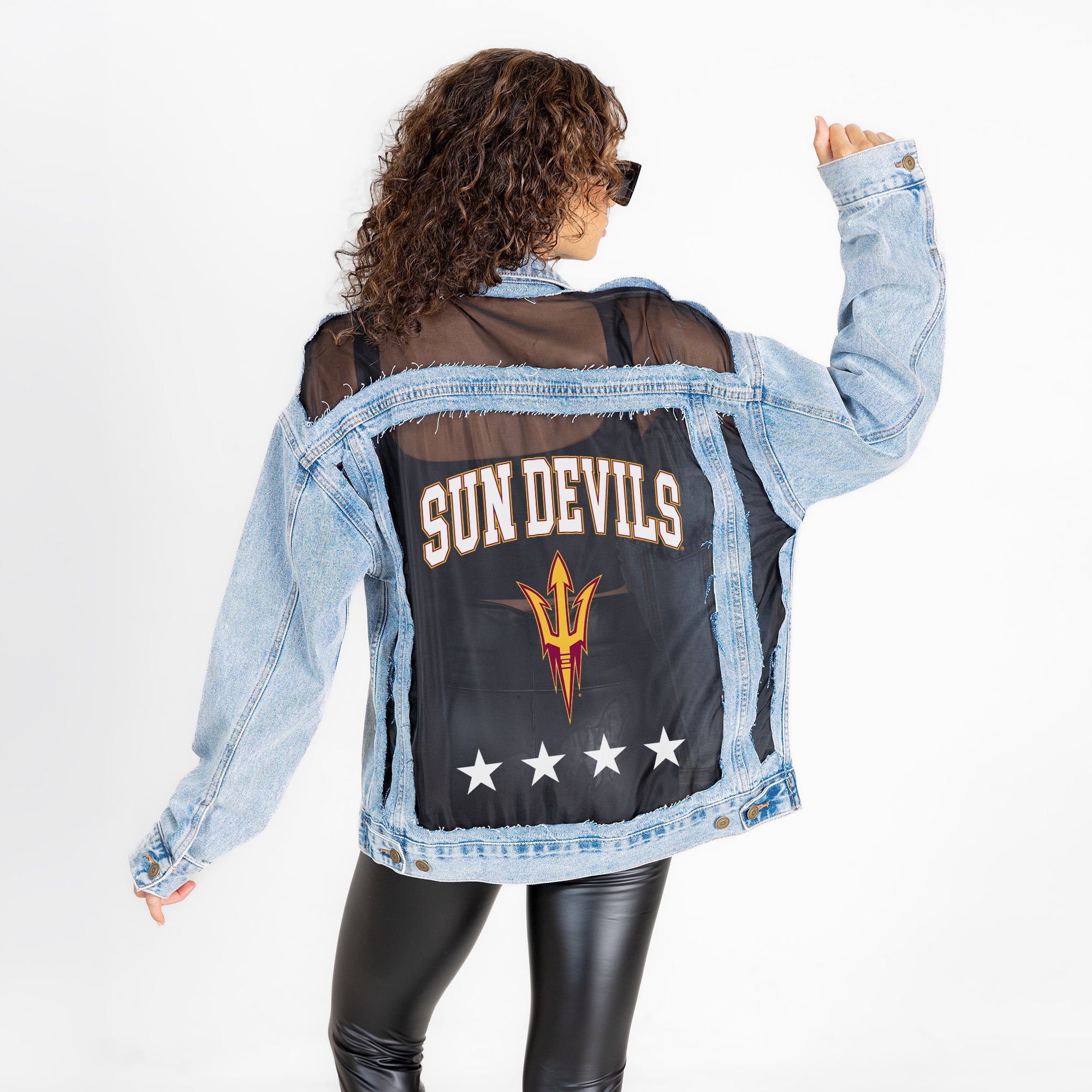 ARIZONA STATE SUN DEVILS RULE BREAKER DISTRESSED MESH DENIM JACKET