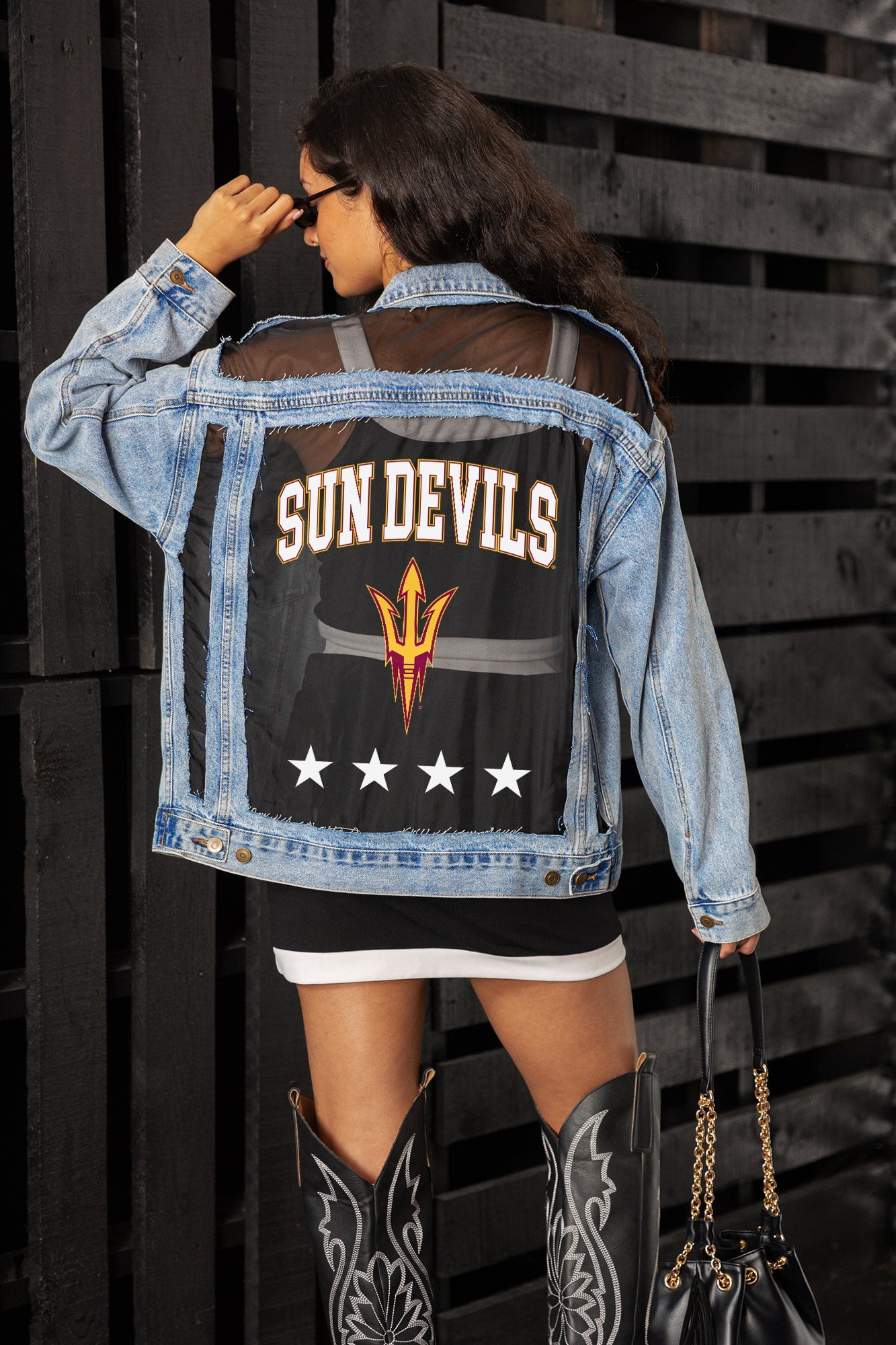 ARIZONA STATE SUN DEVILS RULE BREAKER DISTRESSED MESH DENIM JACKET
