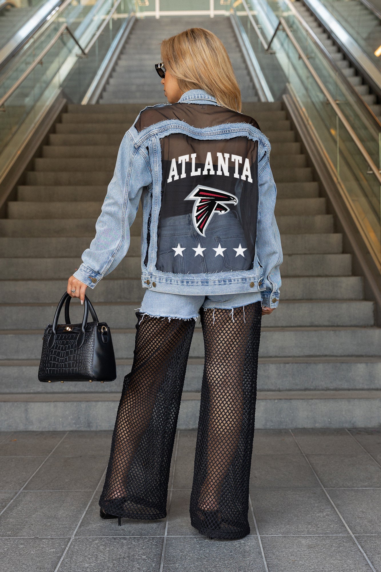 ATLANTA FALCONS RULE BREAKER DISTRESSED MESH DENIM JACKET
