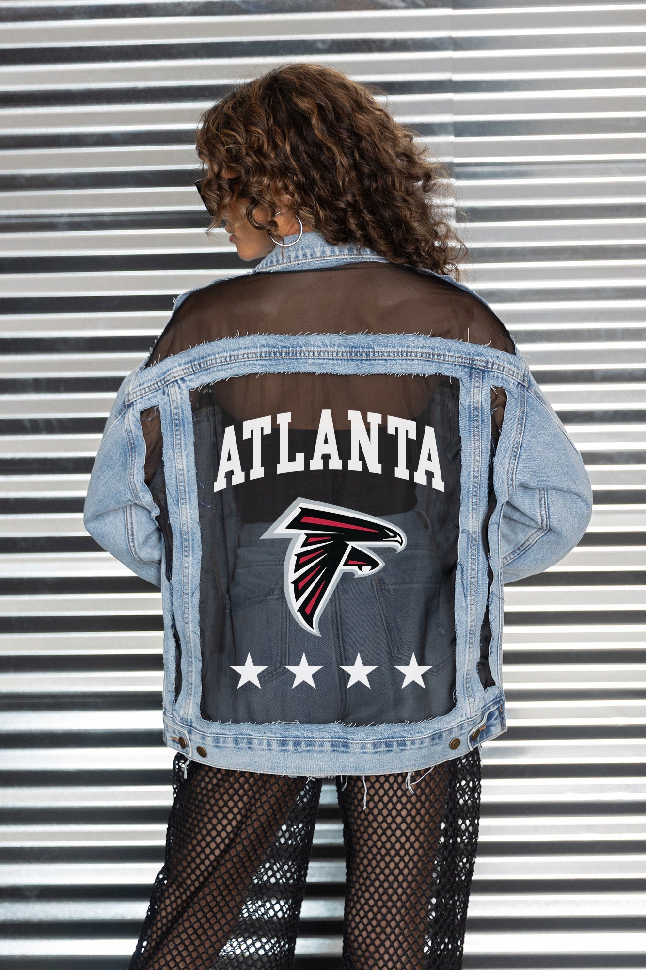 ATLANTA FALCONS RULE BREAKER DISTRESSED MESH DENIM JACKET