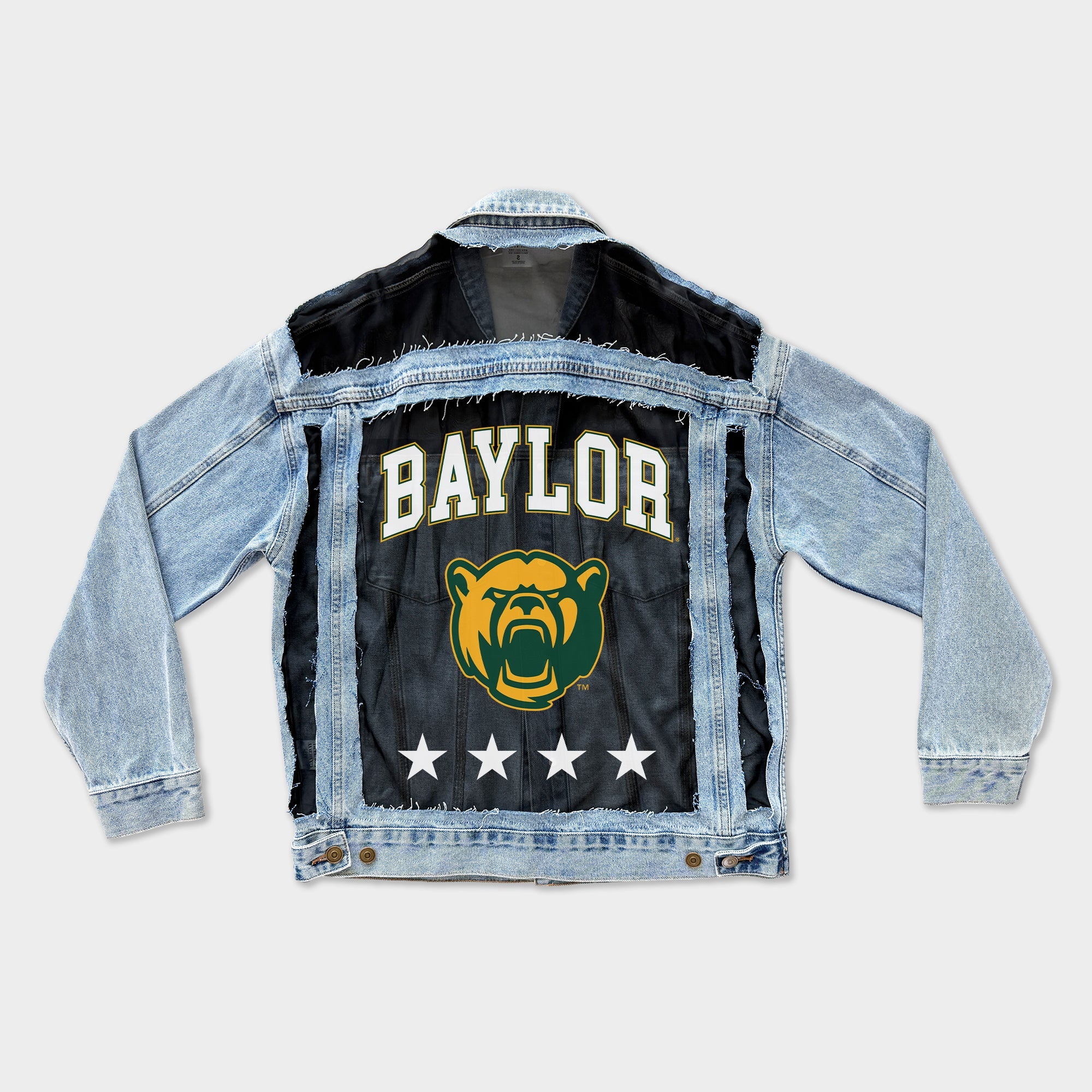 BAYLOR BEARS RULE BREAKER DISTRESSED MESH DENIM JACKET