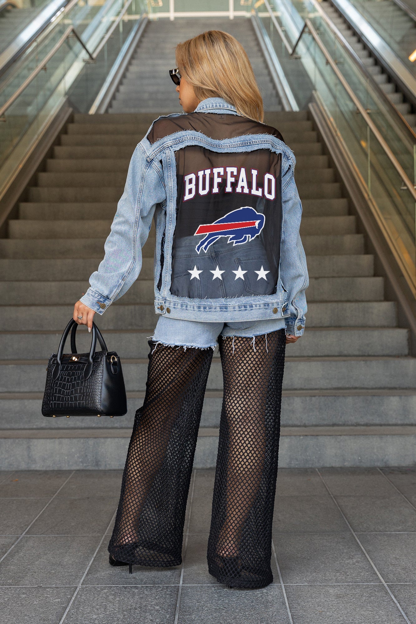 BUFFALO BILLS RULE BREAKER DISTRESSED MESH DENIM JACKET