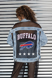BUFFALO BILLS RULE BREAKER DISTRESSED MESH DENIM JACKET