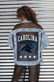 CAROLINA PANTHERS RULE BREAKER DISTRESSED MESH DENIM JACKET