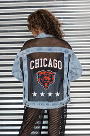 CHICAGO BEARS RULE BREAKER DISTRESSED MESH DENIM JACKET