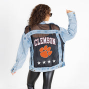 CLEMSON TIGERS RULE BREAKER DISTRESSED MESH DENIM JACKET